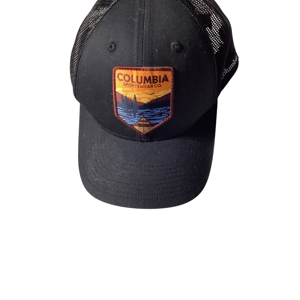 Columbia Mesh Back Trucker Hat Unisex OS Black Excellent Mountain Patch Cap